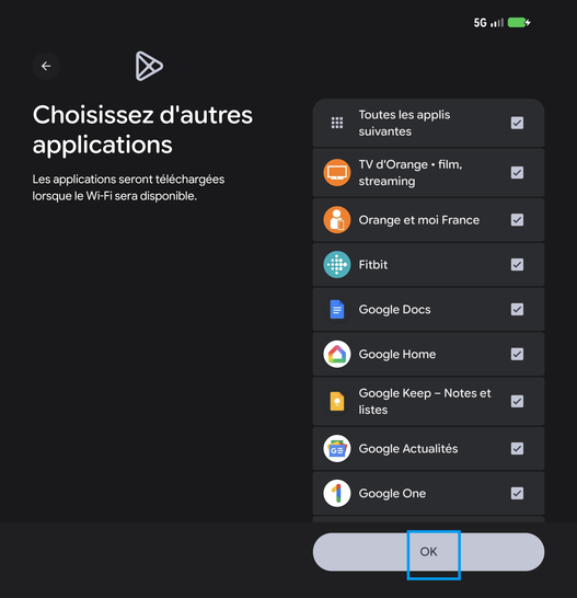 Étape 19 : Continuez avec OK (choisir d'autres applications si vous le souhaitez).