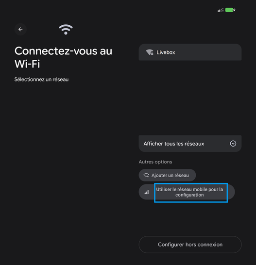 Étape 4 : Sélectionnez Utiliser le réseau mobile pour la configuration.