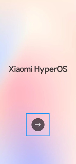 Étape 1 : Allez sur la pastille fléchée pour commencer la configuration du mobile après avoir saisi le(s) code(s) PIN et déverrouillé l'écran.
