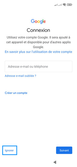 Étape 8 : Ignorez la Connexion à un compte Google.