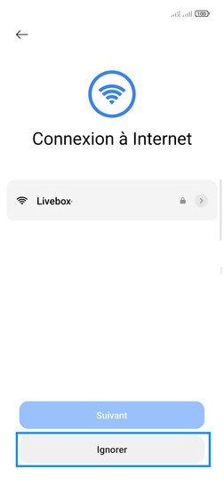 Étape 7 : Ignorez la Connexion à Internet (réseau wifi) puis patientez quelques instants.vous aurez la possibilité de vous connecter à un réseau wifi plus tard.