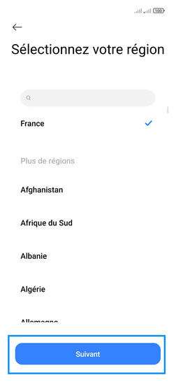 Étape 3 : Associez votre zone géographique (ici, France) puis continuez avec Suivant.