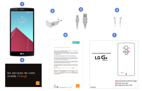 LG G4, contenu du coffret.
