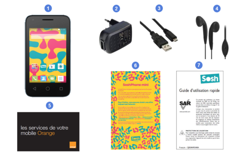 alcatel orange soshphone mini, contenu du coffret.