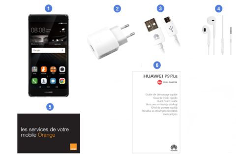 Huawei P9 Plus, contenu du coffret.
