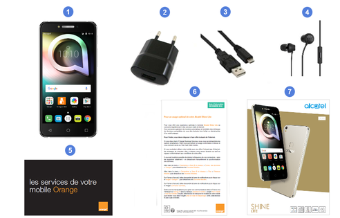 Alcatel Shine Lite, contenu du coffret.
