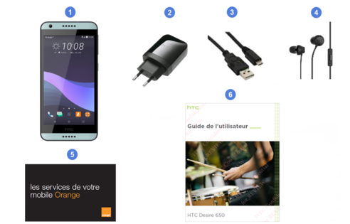 HTC Desire 650, contenu du coffret.
