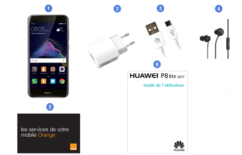 Huawei P8 Lite 2017, contenu du coffret.