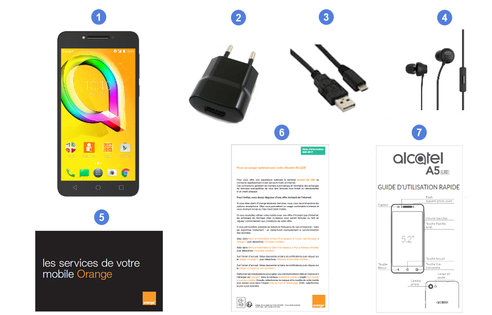 Alcatel A5 LED, contenu du coffret.