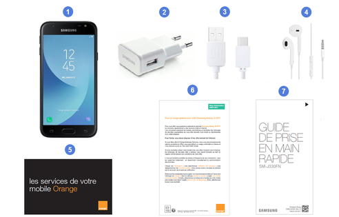 Samsung Galaxy J3 2017,contenu du coffret.