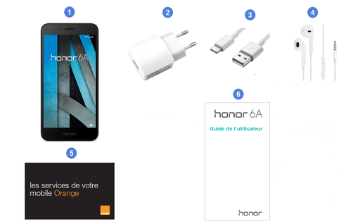 Honor 6A, contenu du coffret.