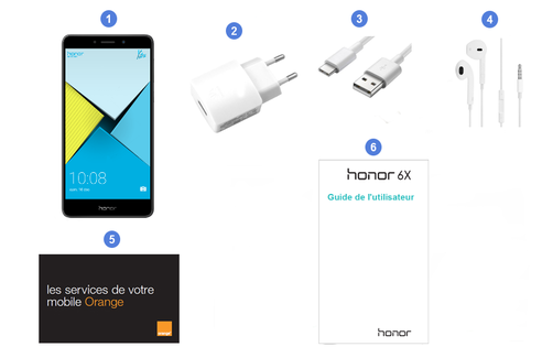 Honor 6X, contenu du coffret.