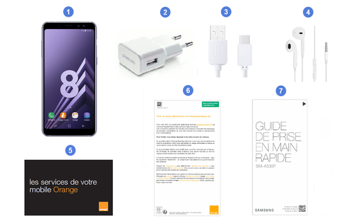 Samsung Galaxy A8, contenu du coffret.