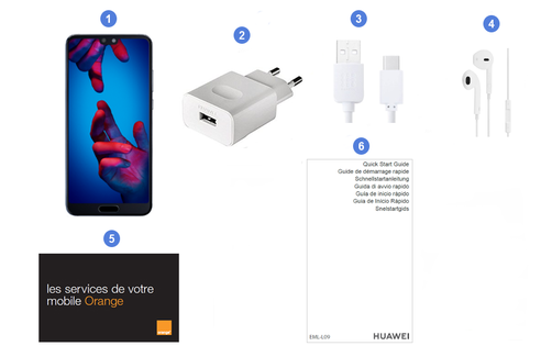 Huawei P20, contenu du coffret.