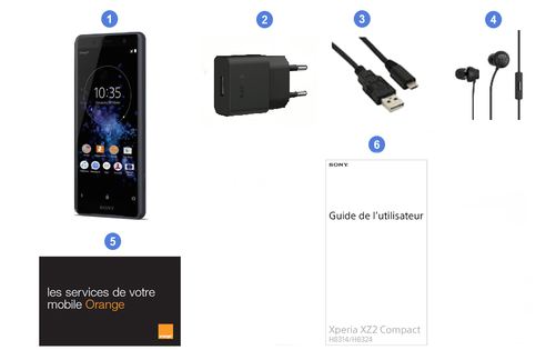 Sony Xperia XZ2 Compact, contenu du coffret.