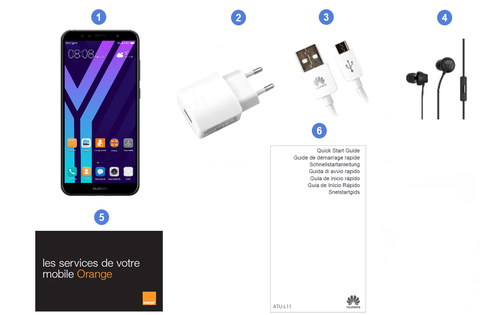 Huawei Y6 2018, contenu du coffret.