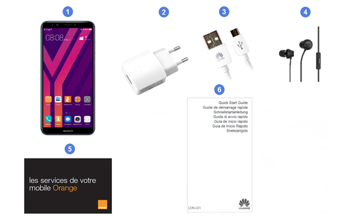 Huawei Y7 2018, contenu du coffret.