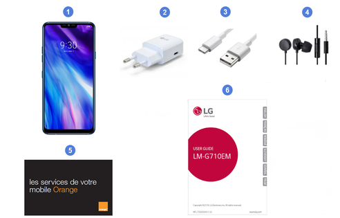 LG G7 ThinQ, contenu du coffret.