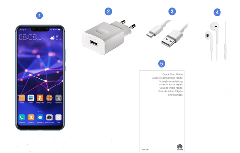 Huawei Mate 20 Lite, contenu du coffret.