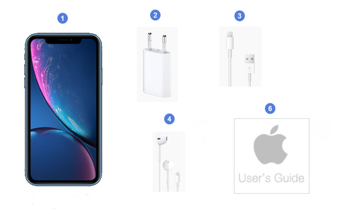 Apple iPhone XR, contenu du coffret.
