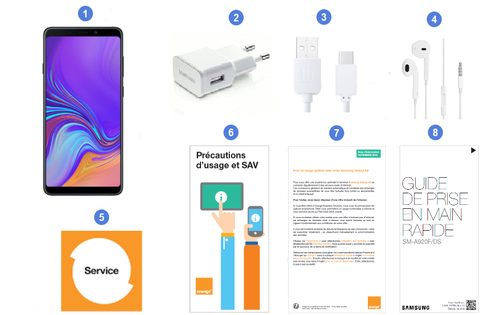 Samsung Galaxy A9, contenu du coffret.