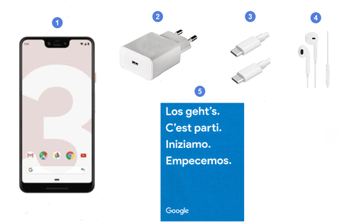 Google Pixel 3 XL, contenu du coffret.