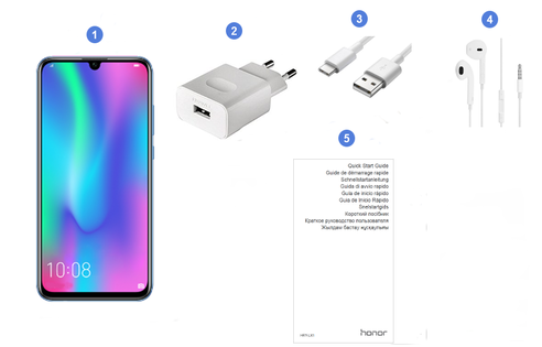 Honor 10 Lite, contenu du coffret.