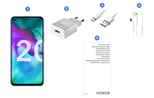 Honor 20 Pro, contenu du coffret.