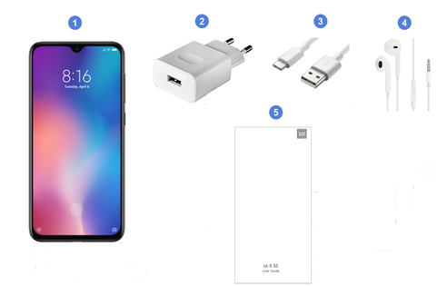 Xiaomi Mi 9 SE, contenu du coffret.