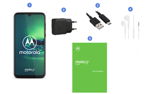 Motorola Moto G8 Plus, contenu du coffret.