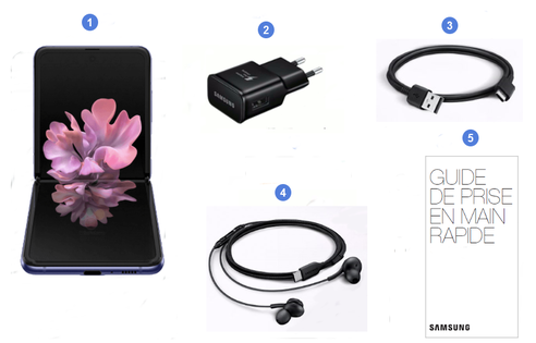 Samsung Galaxy Z Flip, contenu du coffret.