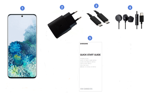 Samsung Galaxy S20+ 5G, contenu du coffret.