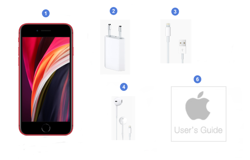 Apple iPhone SE 2020, contenu du coffret.