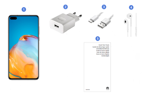 Huawei P40, contenu du coffret.