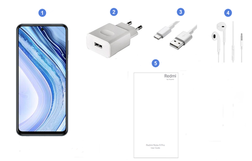 Xiaomi Redmi Note 9 Pro, contenu du coffret.