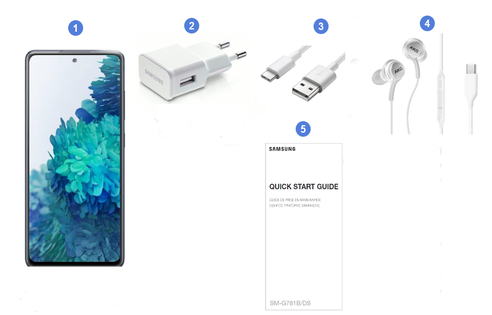 Samsung Galaxy S20 FE 5G, contenu du coffret.
