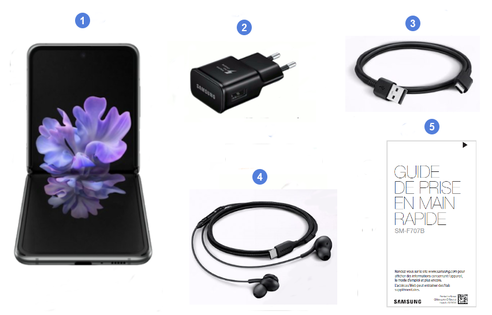 Samsung Galaxy Z Flip 5G, contenu du coffret.