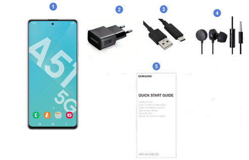 Samsung Galaxy A51 5G, contenu du coffret.