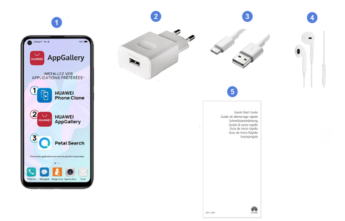 Huawei P40 Lite E, contenu du coffret.