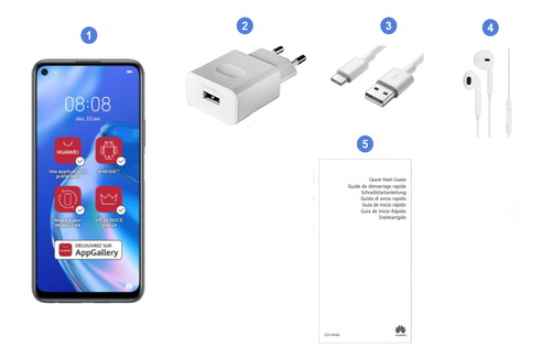 Huawei P40 Lite 5G, contenu du coffret.