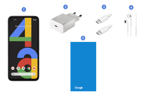Google Pixel 4a, contenu du coffret.