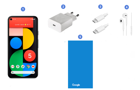 Google Pixel 5 5G, contenu du coffret.