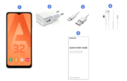 Samsung Galaxy A32 5G, contenu du coffret.