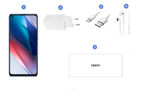 Oppo Find X3 Lite 5G, contenu du coffret.