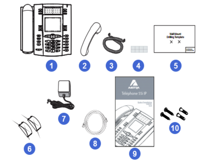 Contenu du coffret du poste Aastra 6755i.