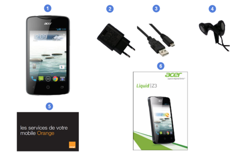 Acer Liquid Z3, contenu du coffret.
